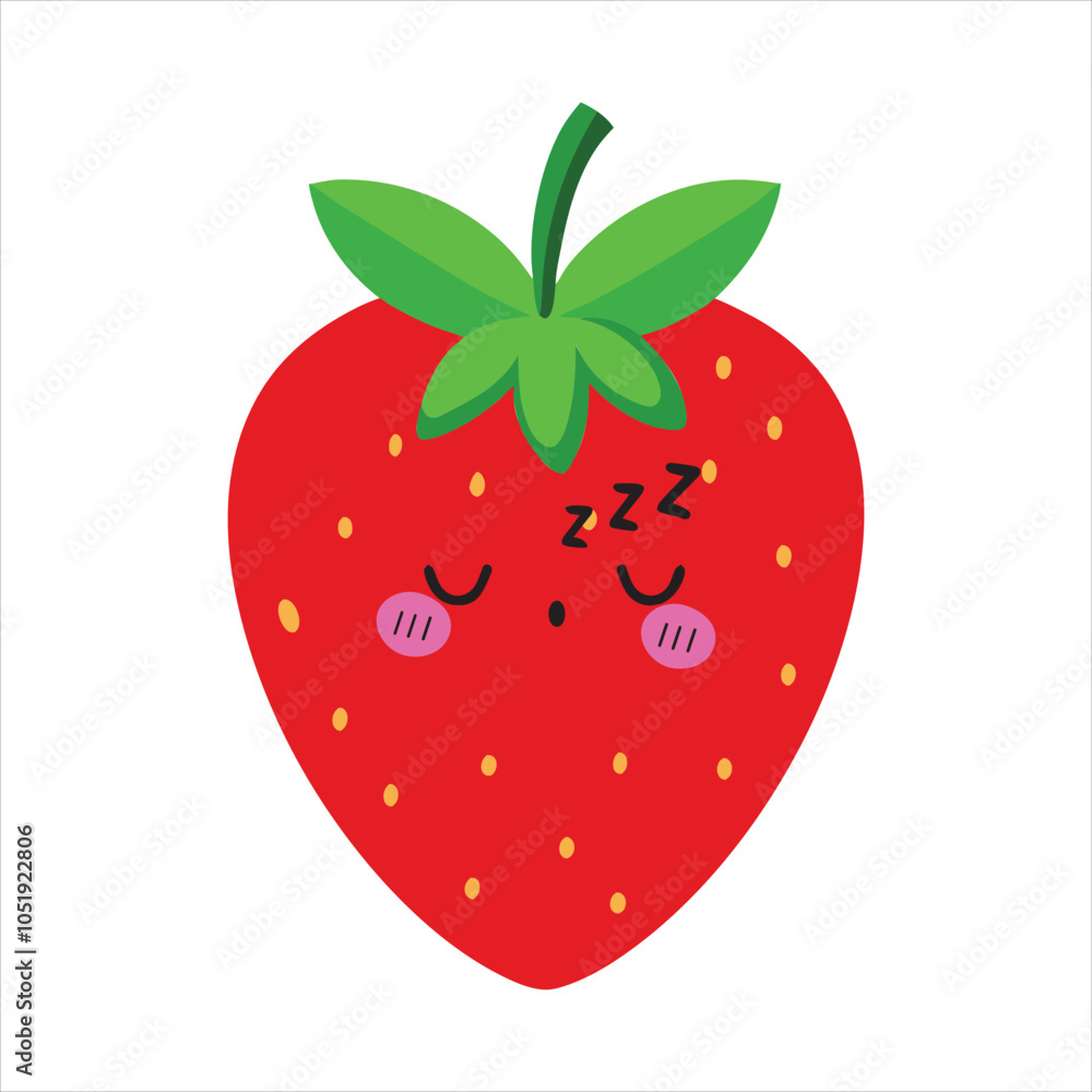 Obraz premium Cute Strawberry Fruit illustration Vector, Kawaii Strawberry Face isolated Clipart Design