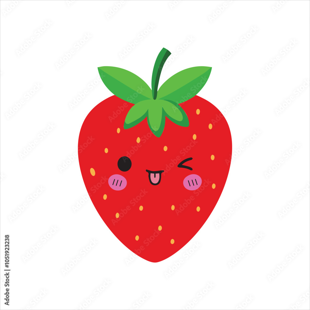 Obraz premium Cute Strawberry Fruit illustration Vector, Kawaii Strawberry Face isolated Clipart Design 