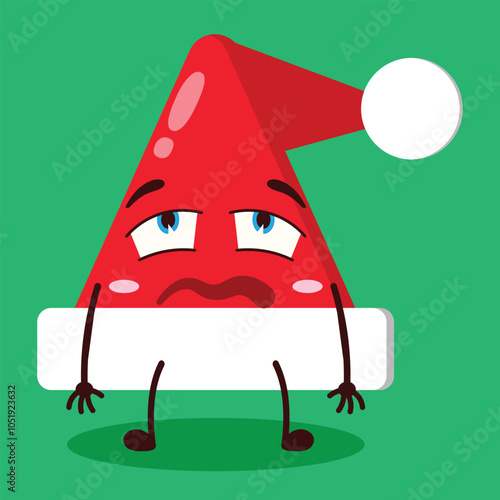 cute bored expression of Santa Clause hat character
