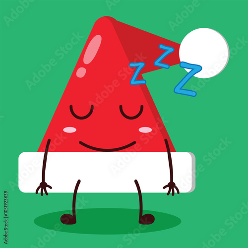cute sleep expression of Santa Clause hat character