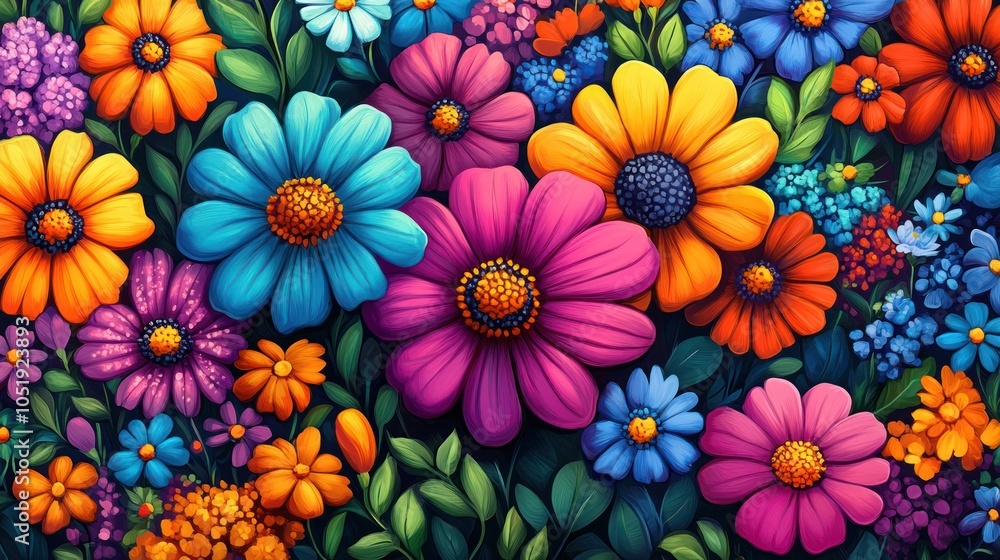 A vibrant and colorful close-up of blooming flowers A vibrant and colorful close-up of blooming flowers