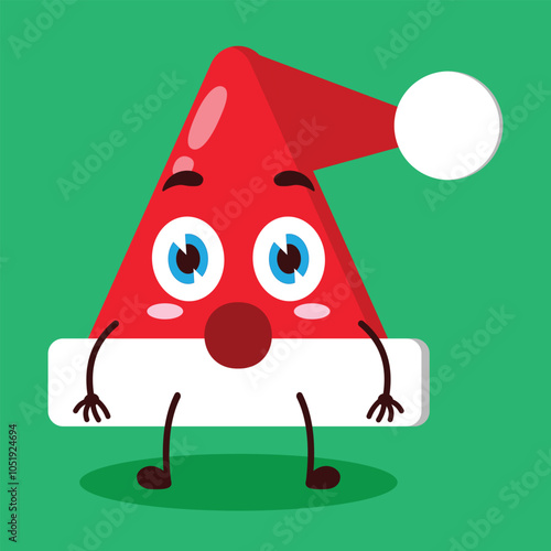 cute shocked expression of Santa Clause hat character