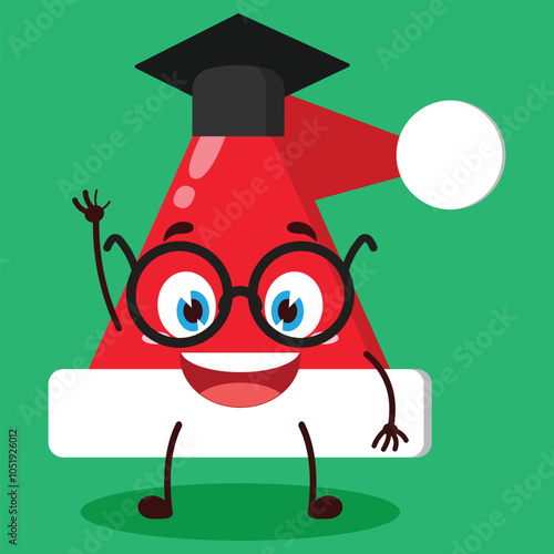 cute graduation college student expression of Santa Clause hat character