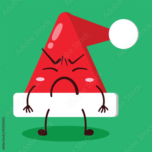 cute annoyed expression of Santa Clause hat character
