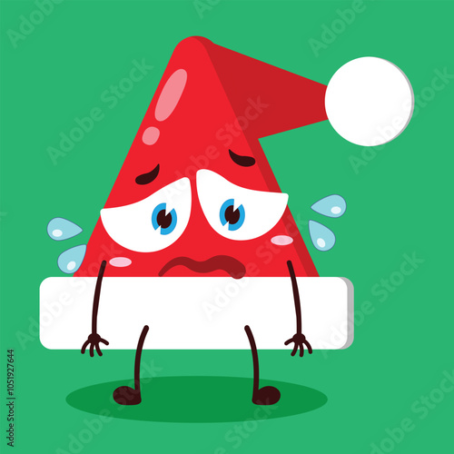 cute depressed expression of Santa Clause hat character