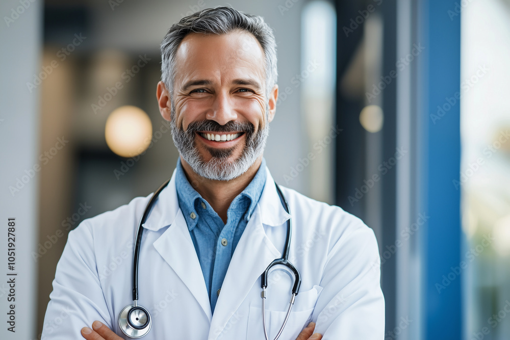 Portrait of a smiling male doctor standing in his office. Healthcare and medical concept Portrait of a smiling male doctor standing in his office. Healthcare and medical concept
