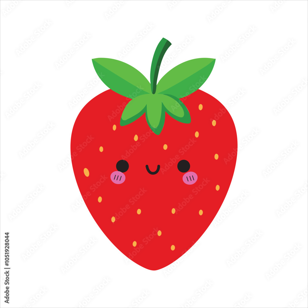 Obraz premium Cute Strawberry Fruit illustration Vector, Kawaii Strawberry Face isolated Clipart Design 