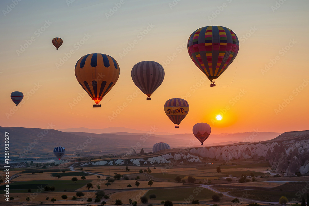 Fototapeta premium Young woman man child people pet enjoying the festival of hot air balloons, capturing selfie colorful balloons in the sky