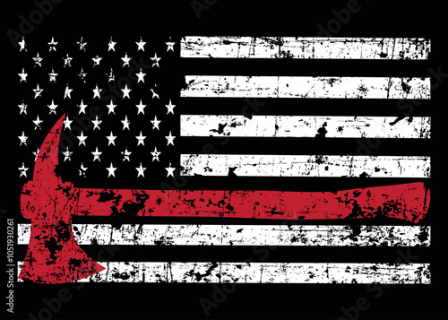 Distressed American Flag Firefighter Axe Design, American Firefighter Flag.