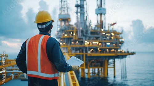Oil Rig Worker on Platform
