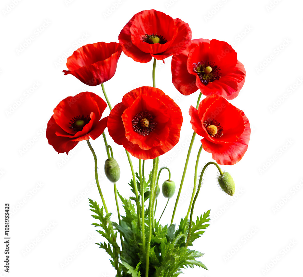 Fototapeta premium Poppy flowers on white background.AI GENERATED