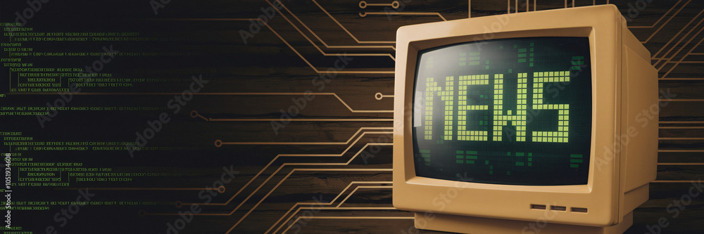 Old-school computer displaying pixelated 