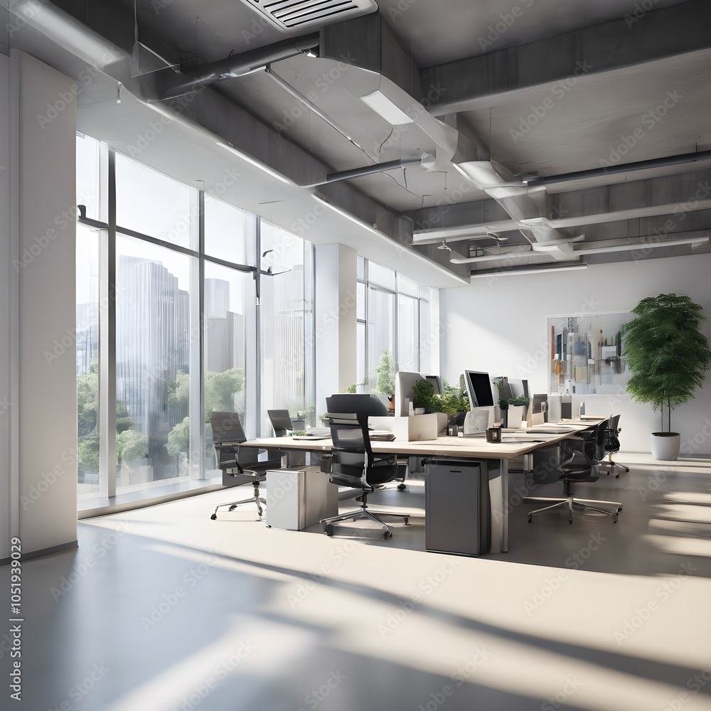 Fototapeta premium Bright Ideas: A Natural Light-Infused Modern Office