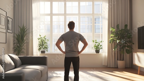Free Download 日差しを浴びる若者の背中 | Young Man Standing in Sunlit Room - GFXLoad