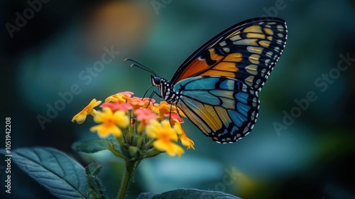 A Colorful Butterfly Perched on a Yellow Flower