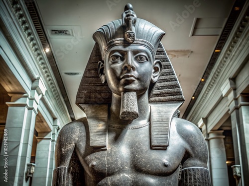 Minimalist View of Colossal Egyptian Pharaoh Statue at the British Museum in London, Capturing Ancient Artistry and photo