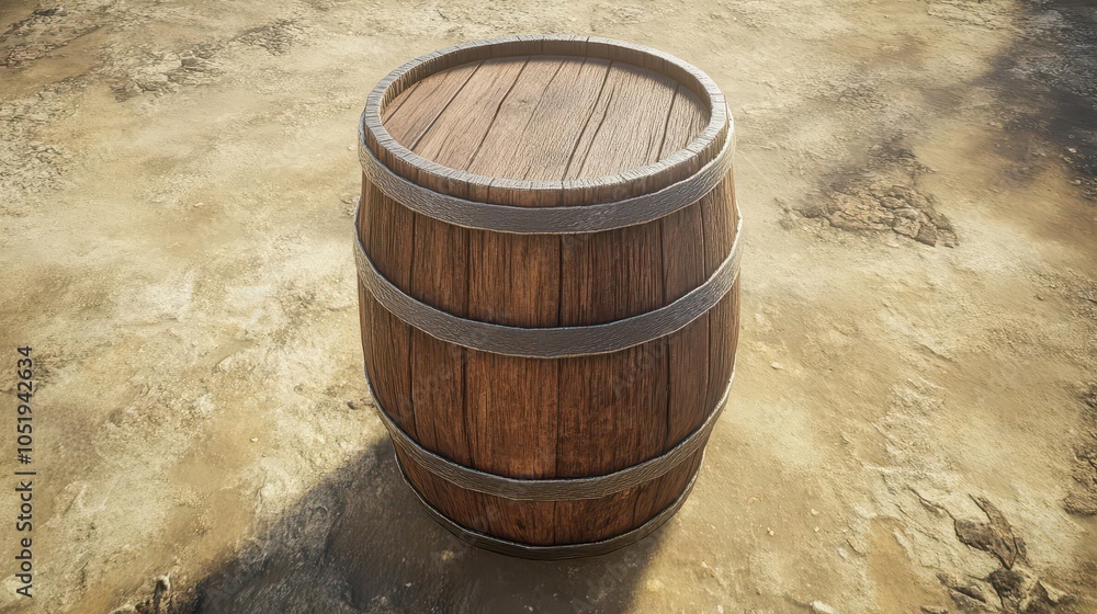 A wooden barrel on a rustic tan background A wooden barrel on a rustic tan background