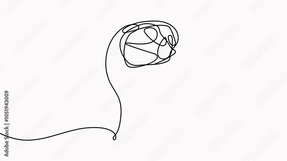 Head with mess line inside continuous line drawing. Mental health concept animated video. Head with mess line inside continuous line drawing. Mental health concept animated video.
