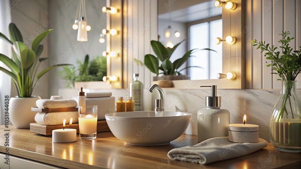 Fototapeta premium Modern Bathroom Beauty Hack for Glowing Skin - Effective Skincare Tips in a Chic Setting