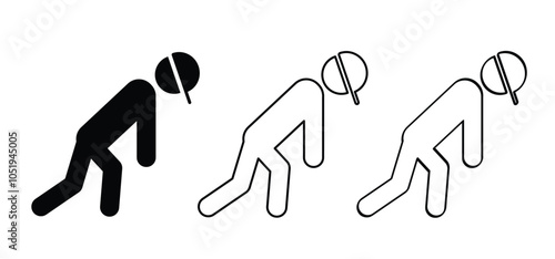 Burnout icon. Life energy. Stickman with red low battery. Brain with fire. Having problems on work, emotional stress, unhappy, psychology pressure, difficult life or in job. Stressed burnout concept.