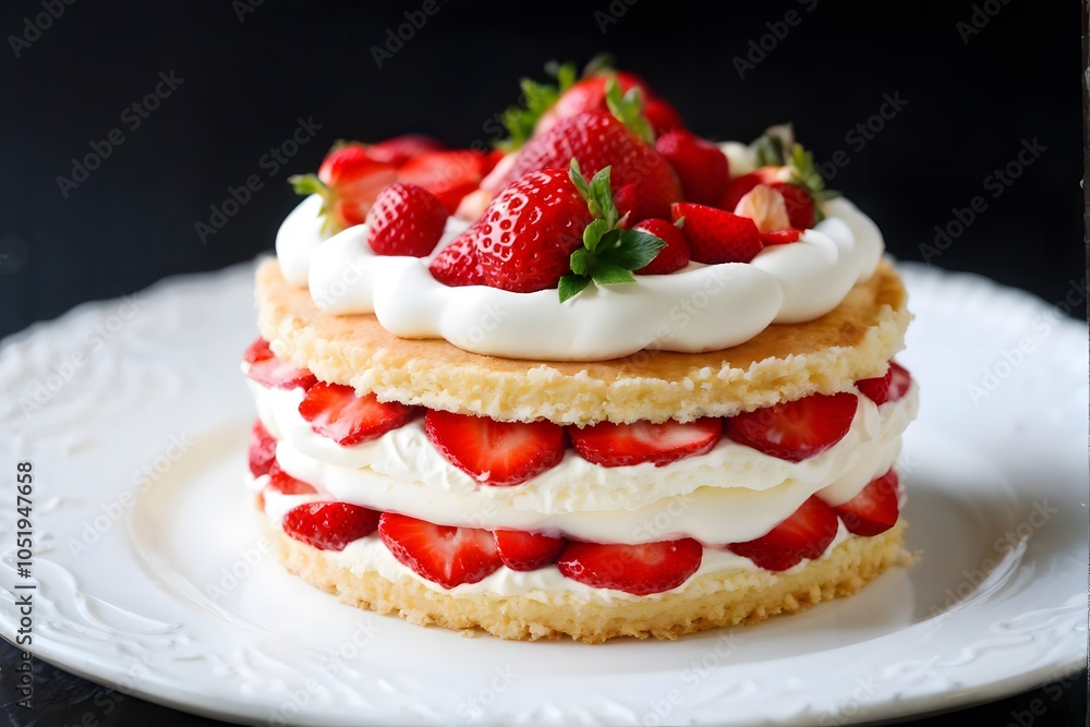 A japanese strawberry shortcake with fluffy layers fresh strawberries and delicate whipped cream, Ai Generated A japanese strawberry shortcake with fluffy layers fresh strawberries and delicate whipped cream, Ai Generated