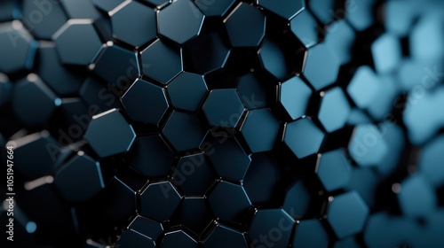 An eye-catching image with a hexagonal blue metallic surface displaying a futuristic vibe, characterized by clean, glossy lines and sophisticated geometric design. photo