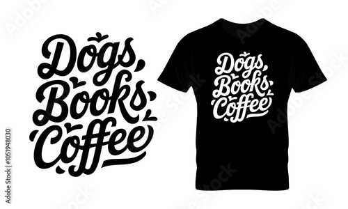 Dogs books coffee typography t-shirt design.
