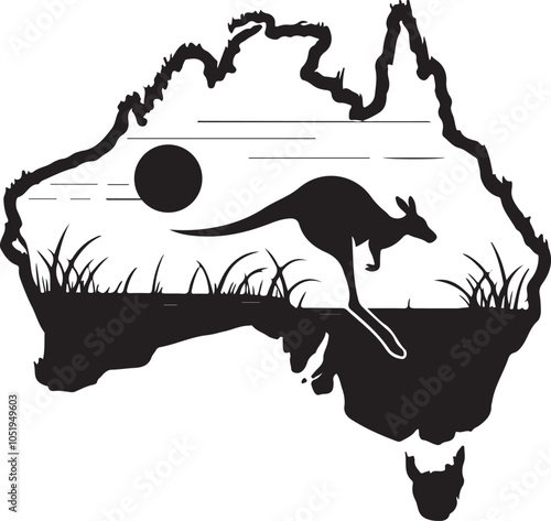 Canvas Print Australia Map Retro Kangaroo Vector