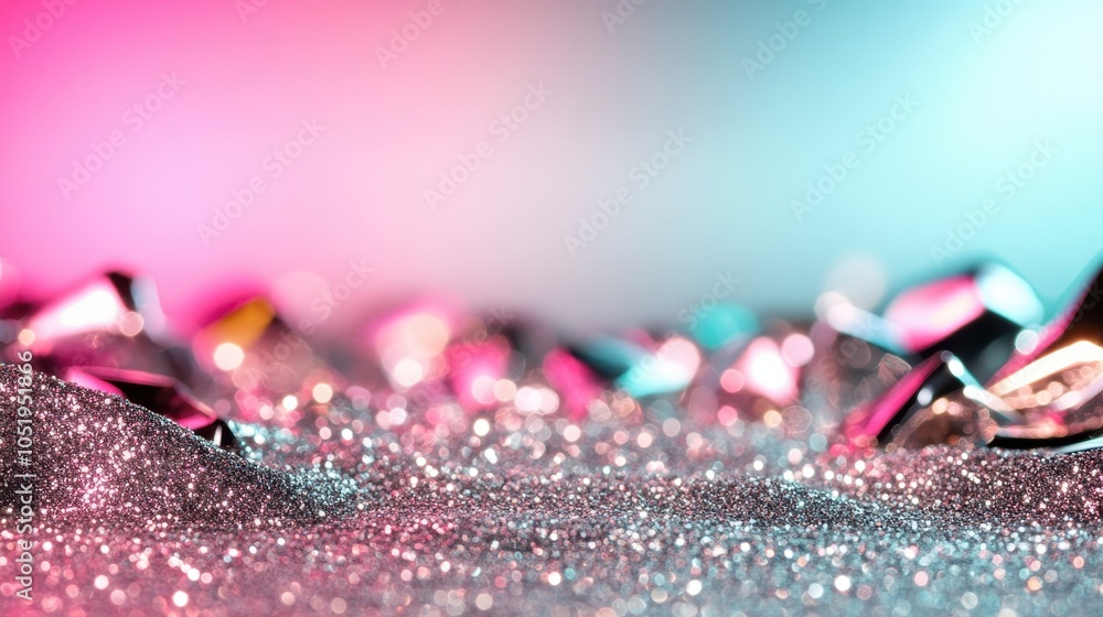Image showcasing colorful crystals resting on a bed of glittering sand with a gradient pink and blue backdrop, evoking creativity and fantasy elements. Image showcasing colorful crystals resting on a bed of glittering sand with a gradient pink and blue backdrop, evoking creativity and fantasy elements.