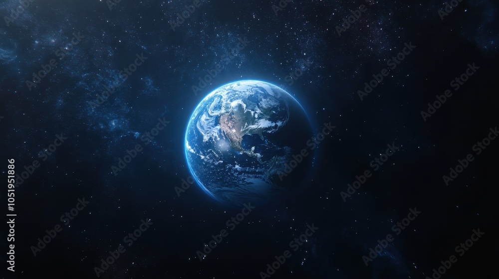 Galactic Wonders: Earth Illuminated in a Celestial Blue Space Background Galactic Wonders: Earth Illuminated in a Celestial Blue Space Background