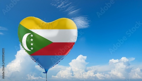 コモロの国旗のハート型の風船と青空(Comoros flag heart-shaped balloon and blue sky.)
 photo