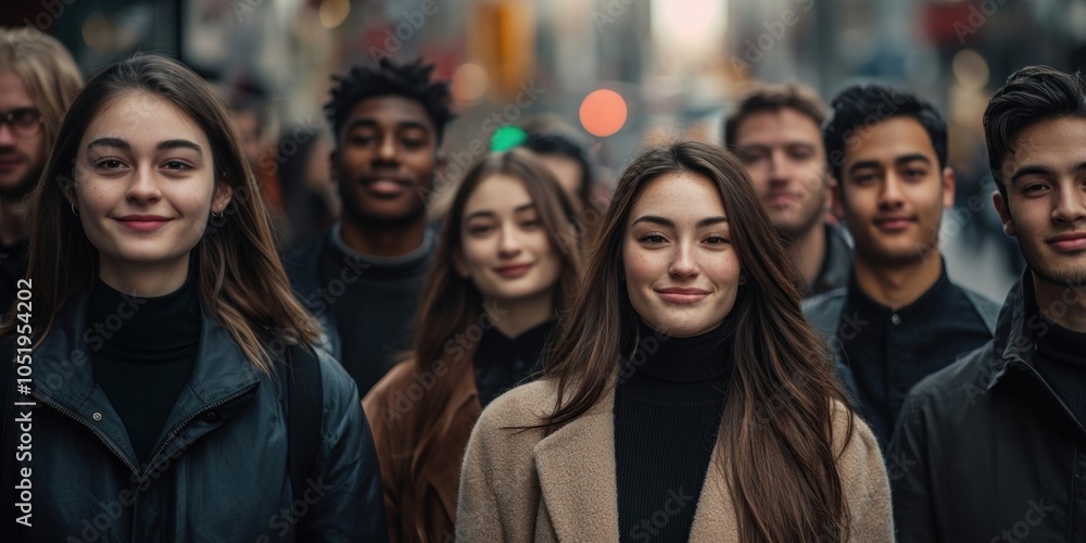 Obraz premium Realistic stock photo of a group portrait of a diverse crowd of young adults background clothing person.