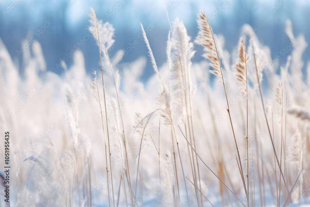 Fototapeta premium Tall dried grass snow backgrounds.