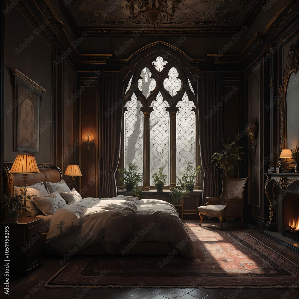 bedroom with gothic window bedroom with gothic window