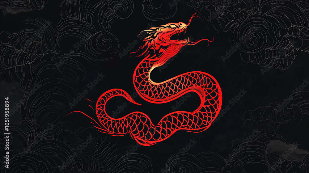 Obraz premium Chinese snake new year background with copy space for text, snake year. Year of the Snake 2025. Lunar New Year Banner.