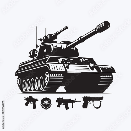 Tank logo victor, Tank silhouette vector icon black and white