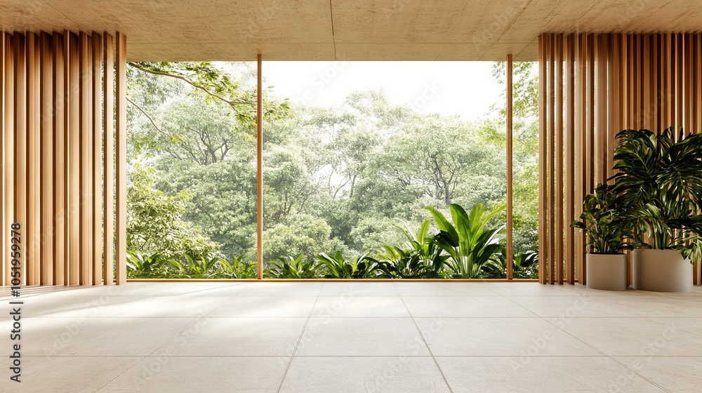 Modern Minimalist Wooden Balcony Overlooking the Forest. AI generated illustration Modern Minimalist Wooden Balcony Overlooking the Forest. AI generated illustration