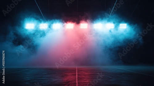 Wallpaper Mural Bright stadium arena lights, Smoke bombs, empty dark scene, neon light, spotlights The concrete floor and studio room with smoke float up the interior texture, night view for display products Torontodigital.ca