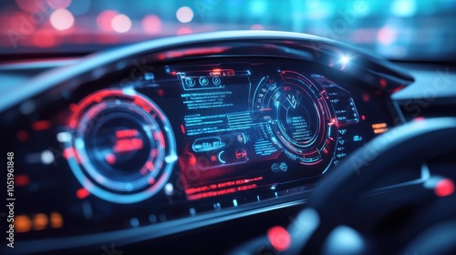 Wallpaper Mural Abstract electronic car dashboard interface hologram on blurry blue background. Automobile, charging and futuristic technology concept. 3D Rendering Torontodigital.ca