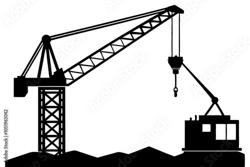 Building crane silhouette vector.