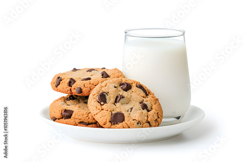 Glass of milk and cookies isolated on white background 