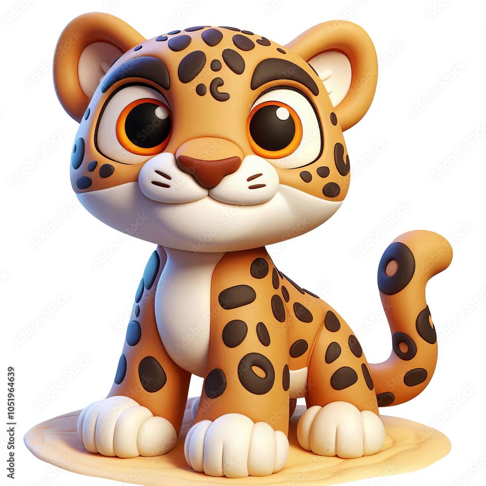 Cute Illustrated Leopard Cub with Big Eyes Cute Illustrated Leopard Cub with Big Eyes