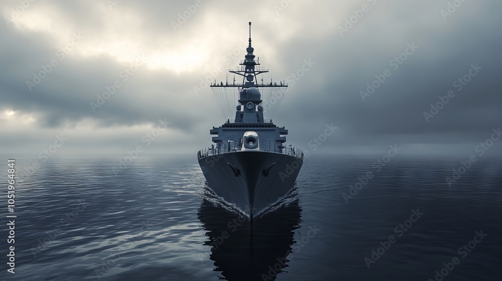 Navy ship sailing on the sea with a gray tone. AI generated illustration Navy ship sailing on the sea with a gray tone. AI generated illustration