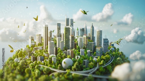 Global tech-driven sustainability solutions, with smart grids and renewable energy sources powering cities worldwide #1051966218