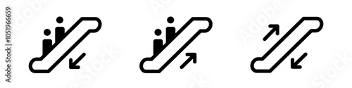 Escalator icon isolated on white background. Vector lift pictogram set. Elevator sign. Editable stroke