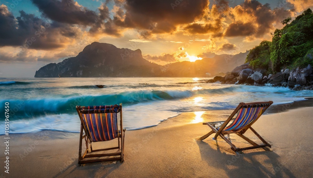 Fototapeta premium Two Beach Chair On The Beautiful