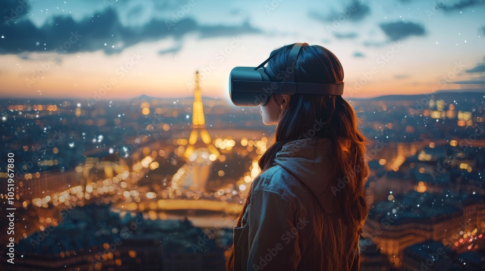 A concept of virtual tourism, where people explore global landmarks using immersive AR/VR experiences A concept of virtual tourism, where people explore global landmarks using immersive AR/VR experiences