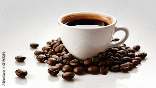 Wallpaper Mural A steaming cup of coffee surrounded by scattered coffee beans. Torontodigital.ca