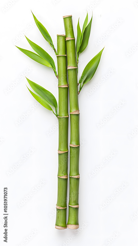 Fototapeta premium Bamboo green sticks with leaves isolated on transparent background