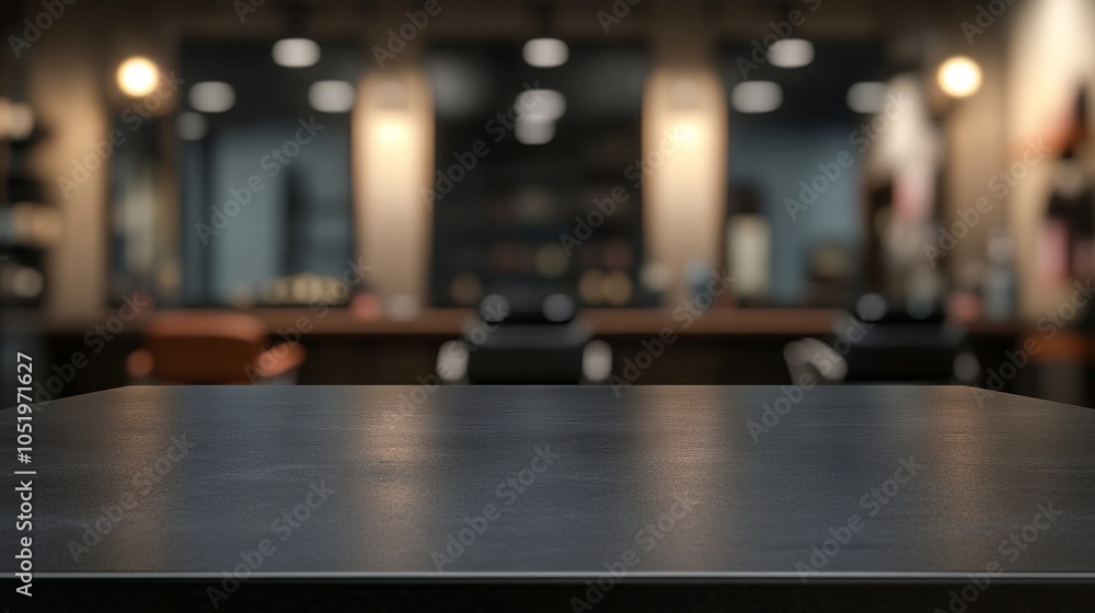 Stylish black tabletop in a modern hair salon setting. AI generated illustration Stylish black tabletop in a modern hair salon setting. AI generated illustration